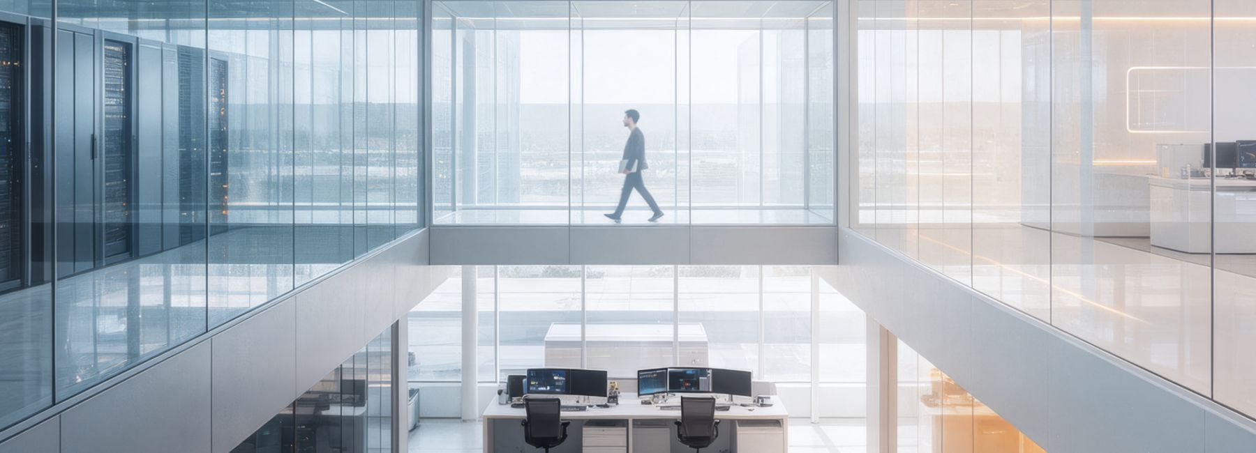 Employees work and collaborate in a modern office environment, illustrating the connected and people-centered workplace enabled by AI-powered services.