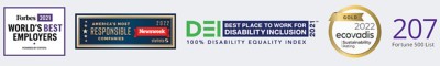2021 World's Best Employers, 2022 America's Most Responsible Companies, Gold 2022 ecovadis, 2021 DEI best place to work for disability inclusion