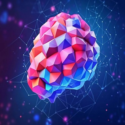 Abstract background design: Abstract polygonal brain on colorful background. 3D Rendering