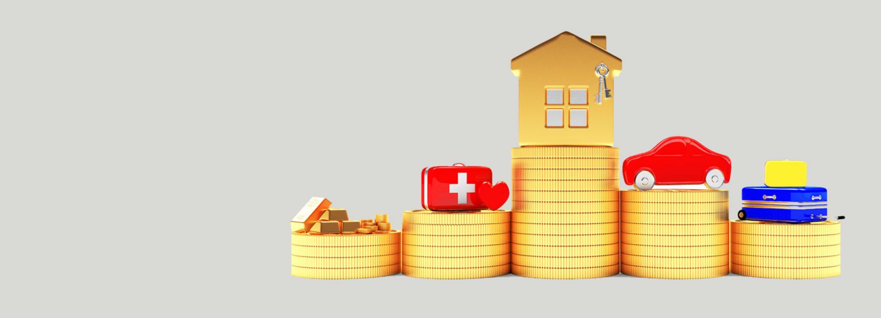 several stacks of coins with icons representing loan categories, Loan processing | DXC Technology