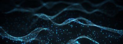 Futuristic blue and turquoise points of light in a wavy mesh pattern, Generative AI | DXC Technology