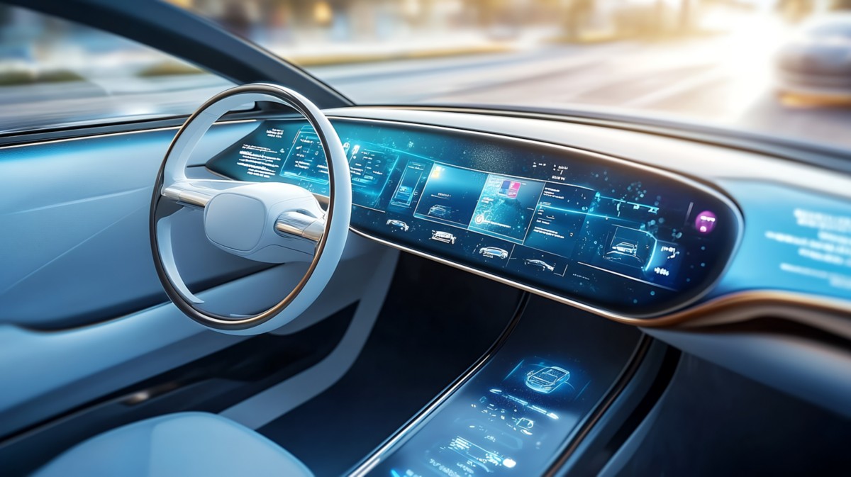 Sleek interior of software-defined vehicle, Automotive | DXC Technology