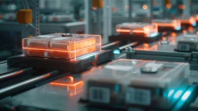 Smart sensors in product packaging moving along a factory conveyor belt, SPARK IoT for CPG | DXC Technology