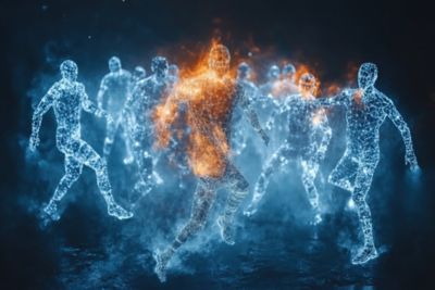 Futuristic Athlete Breaking Through the Pack, Intelligent Operations ||DXC Technology