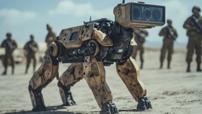 miliatry robotic dog with surveillance cameras, Aerospace & Defence | DXC Technology