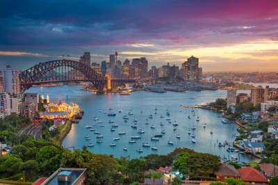 Sydney. Cityscape image of Sydney, Australia with Harbour Bridge and Sydney skyline during sunset., Sydney. Cityscape image of Sydney, Australia with Harbour Bridge