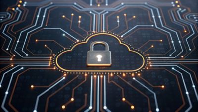 CPU board with locked chip in cloud, representing zero trust security | DXC Technology