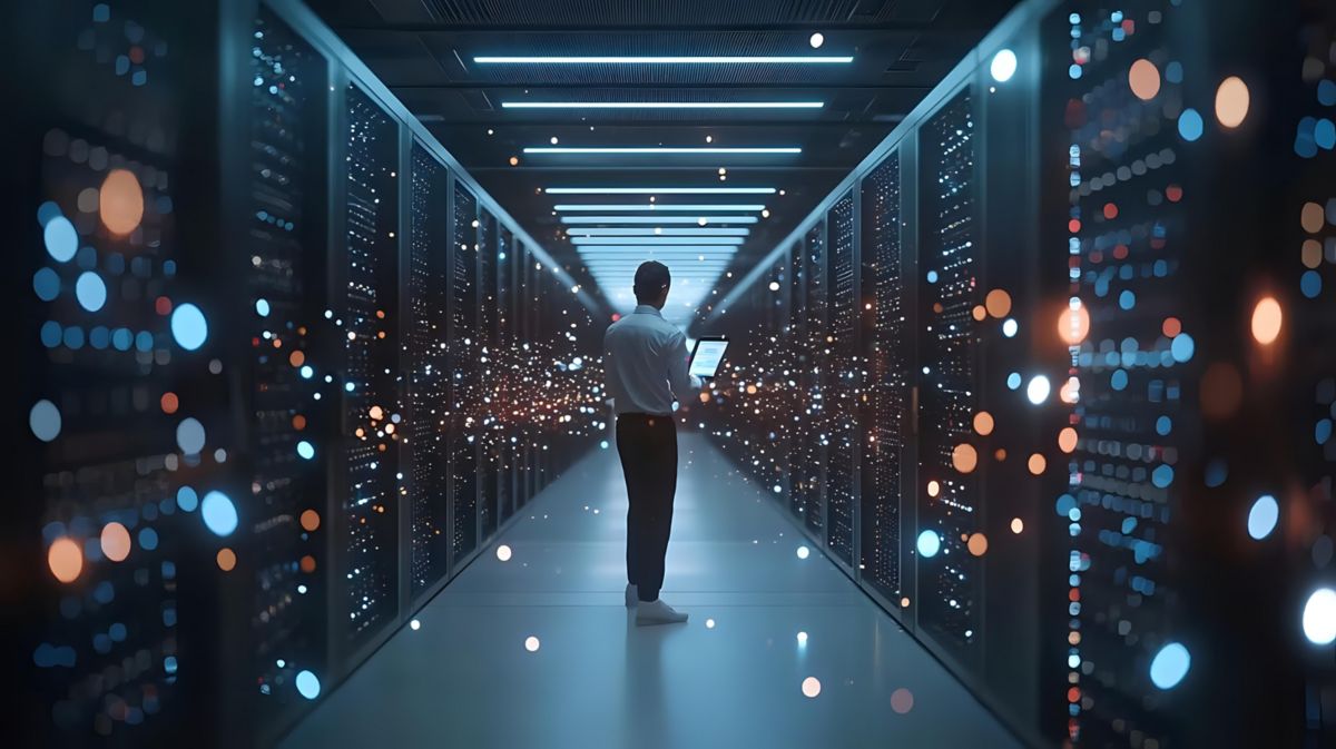 IT worker in data center, Private Cloud Dedicated | DXC Technology