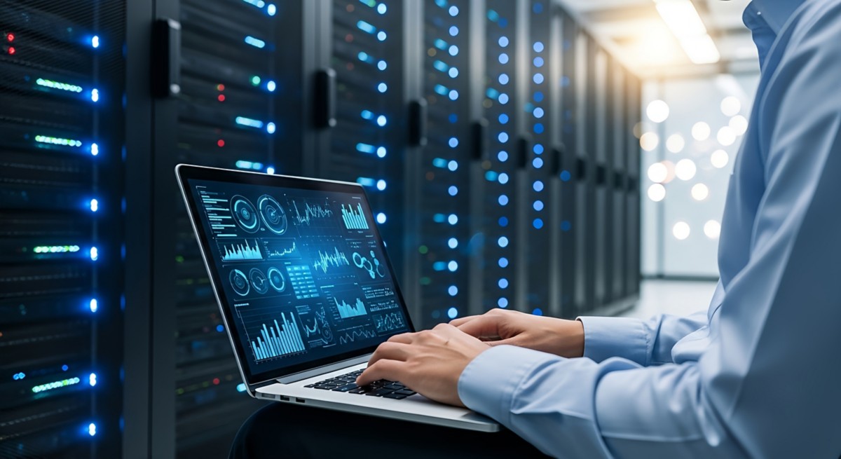 Close-up of a human face blending with digital code, representing Hogan’s API & Microservices solution | DXC Technology Insights