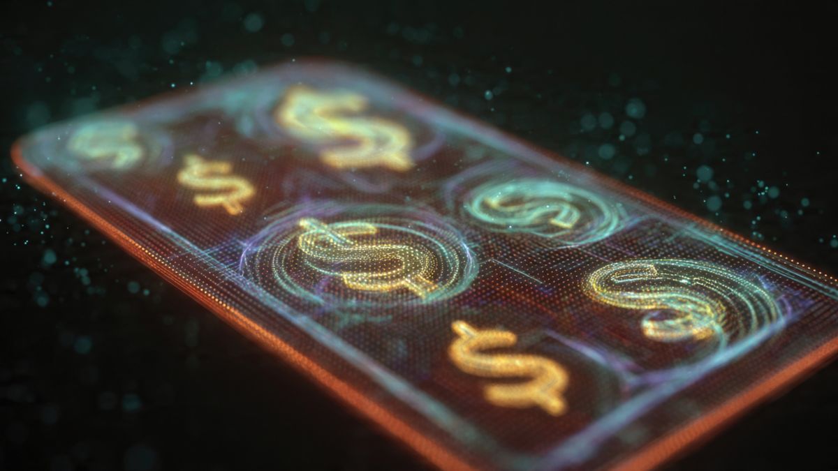 digital dollar signs on device | DXC Technology