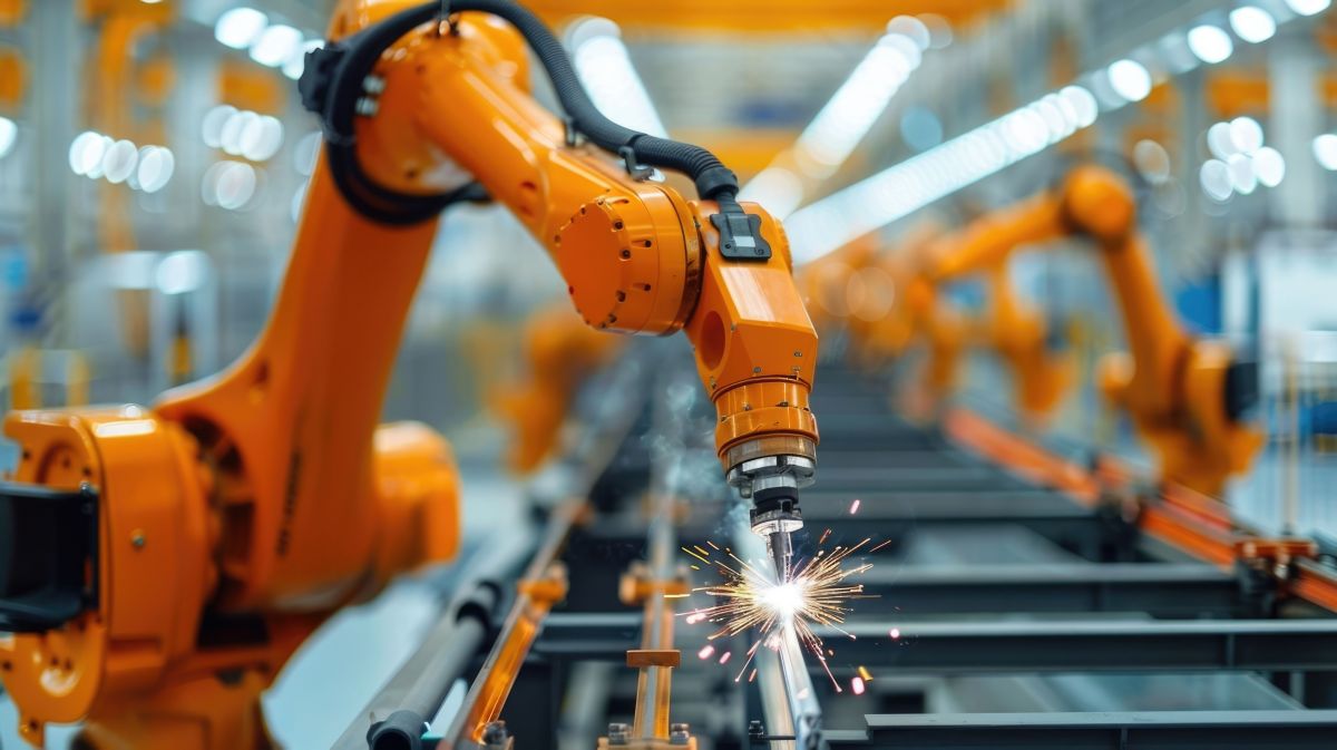 Robotic arms on an automated factory production line