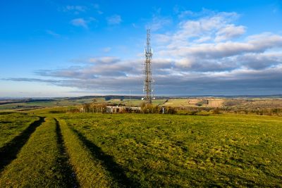 Broadcast tower in large field