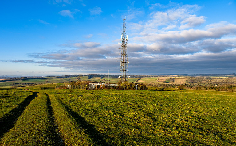 Phone Mast at the top of Goodwood hill, West Sussex, England, Uk