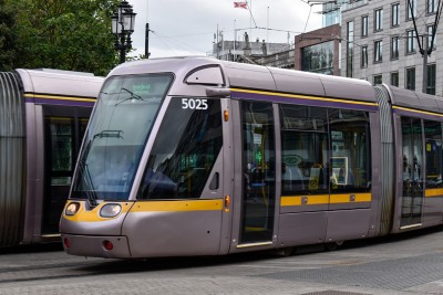 DUBLIN, IRELAND - 23 May 2020: Luas tram at st stephens green in Dublin city centre