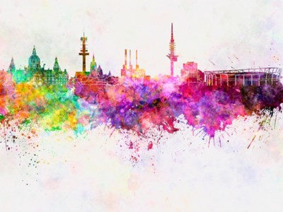 Hannover skyline in watercolor background