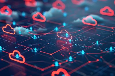 clouds on a circuit board, illustrating DXC supporting AWS EVS | DXC Technology