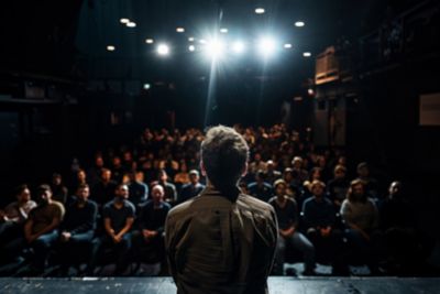 speaker in front of audience | DXC Technology Insights