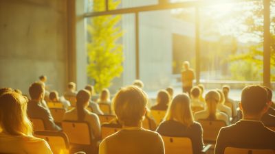 Audience at a corporate training session in a bright room | DXC Technology Customer Story