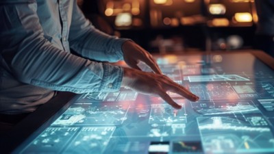 Business analyst touches interactive table, representing capability debt in Insurance | DXC Technology
