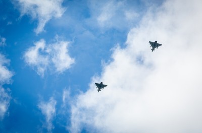 Two RAF typhoons flying, flying in formation, Aerospace & Defense | DXC Technology Insights