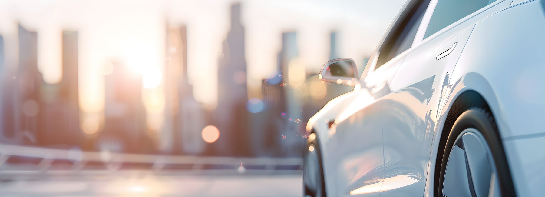 AI in transportation technology with a modern car driving through a city