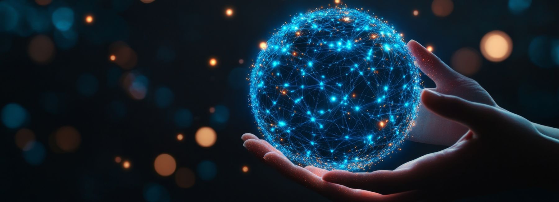 Hands holding glowing blue sphere - Cybersecurity and AI: Threats and Opportunities | DXC Technology Insights