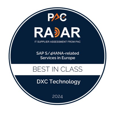 Badge_Company_SAP_Services_segment_2024_Best In Class - Badge_DXC_Technology_SAP_Services_S/4HANA-related Services_Europe_2024_BestInClass