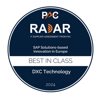 Badge_Company_SAP_Services_segment_2024_Best In Class - Badge_DXC_Technology_SAP_Services_Solution-based Innovation_Europe_2024_BestInClass