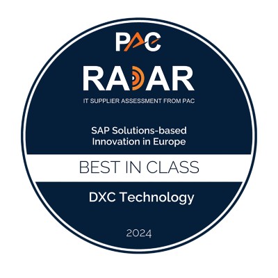 Badge_Company_SAP_Services_segment_2024_Best In Class - Badge_DXC_Technology_SAP_Services_Solution-based Innovation_Europe_2024_BestInClass