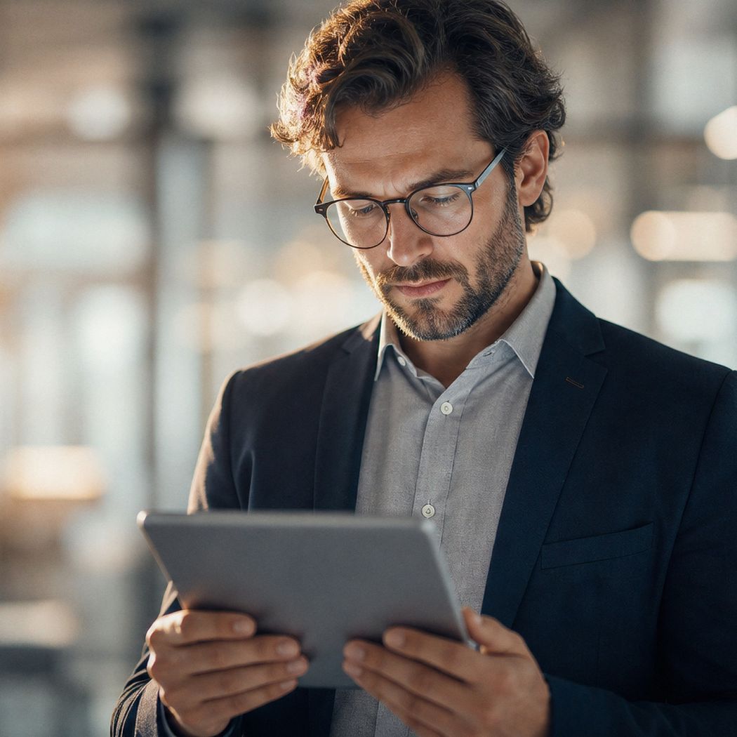 Employee using a tablet powered by device management services and employee-focused device experience.