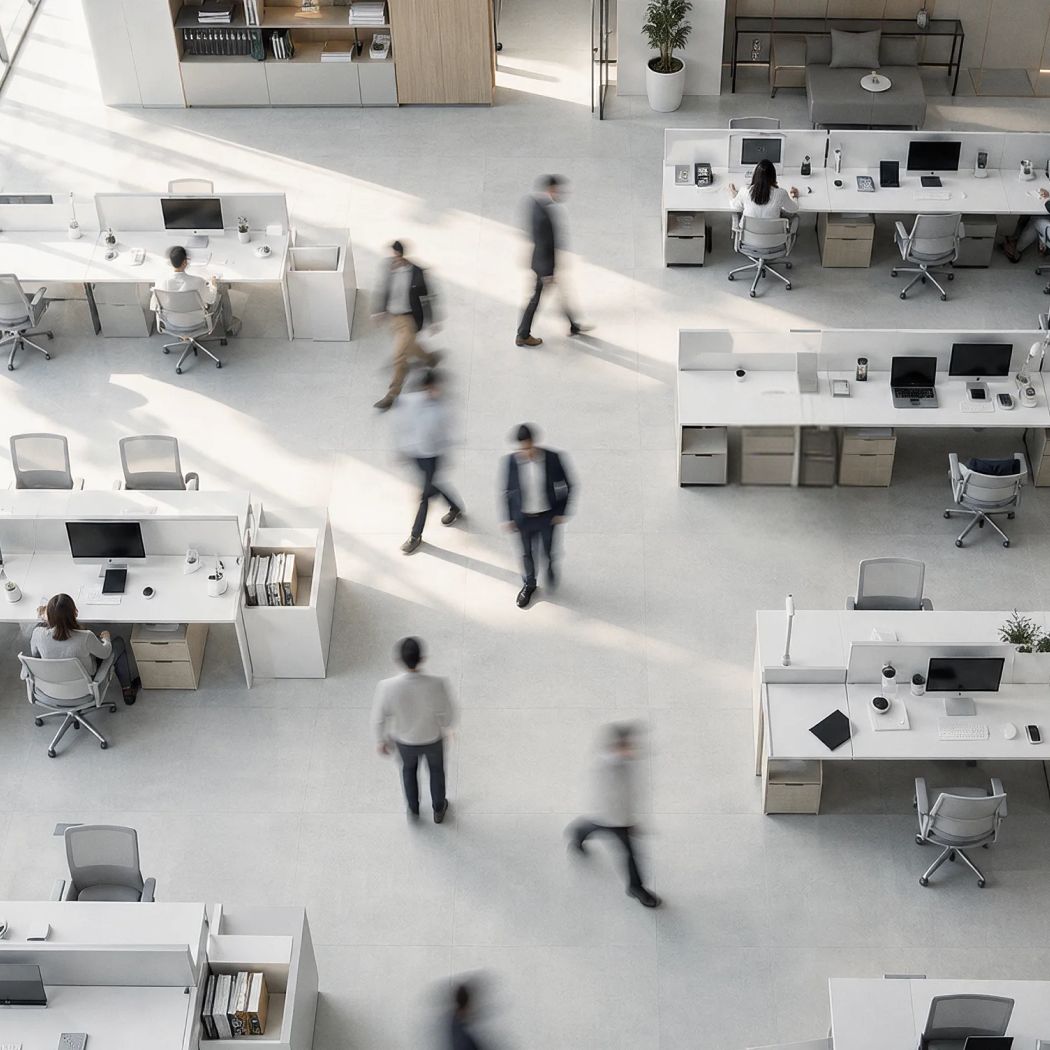 Modern office environment enabled by managed device services, endpoint management and workplace productivity solutions.