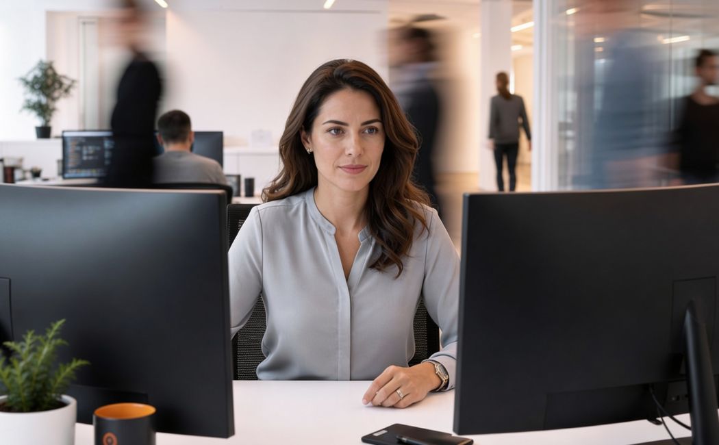 Employee working while workplace services monitor and resolve issues proactively
