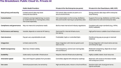 table listing differences between Private AI and Public Cloud | DXC Technology
