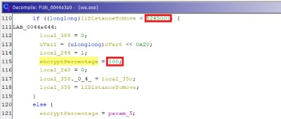 Figure 10.  Files smaller than 5245001 Bytes or 5.24 MB are encrypted 100%