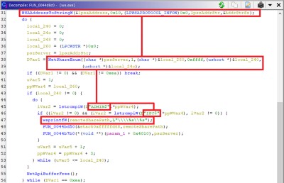 Figure 5. Malware enumerates network admin shares (ADMIN$)