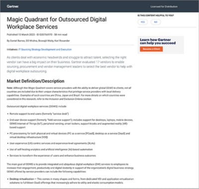 Gartner Magic Quadrant Digital Workplace services cover