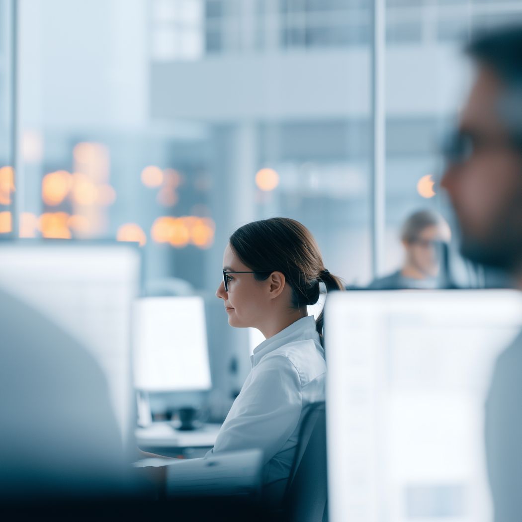 Employee using AI-powered employee experience solutions and Microsoft Copilot to improve workplace productivity.