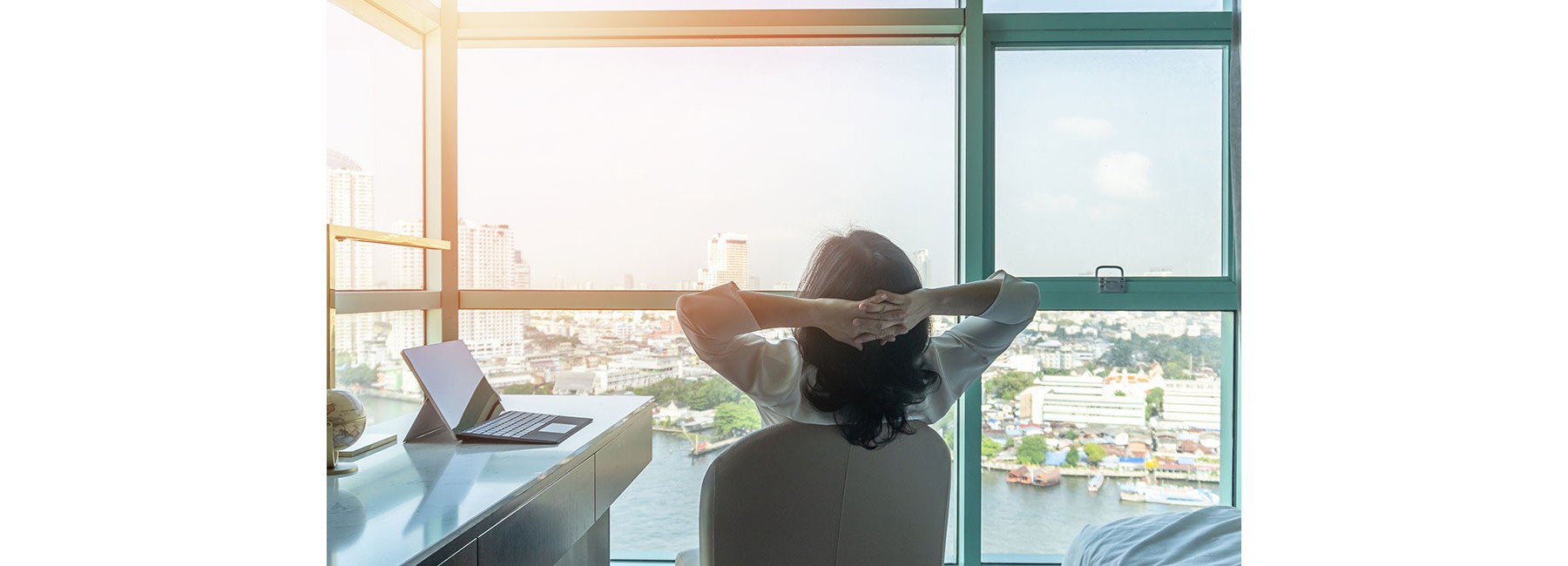 Work-life balance relaxation with Asian working business woman healthy lifestyle take it easy resting in comfort city hotel or home living room having good time with peace of mind, self-satisfaction, Work-life balance relaxation with Asian working business woman h