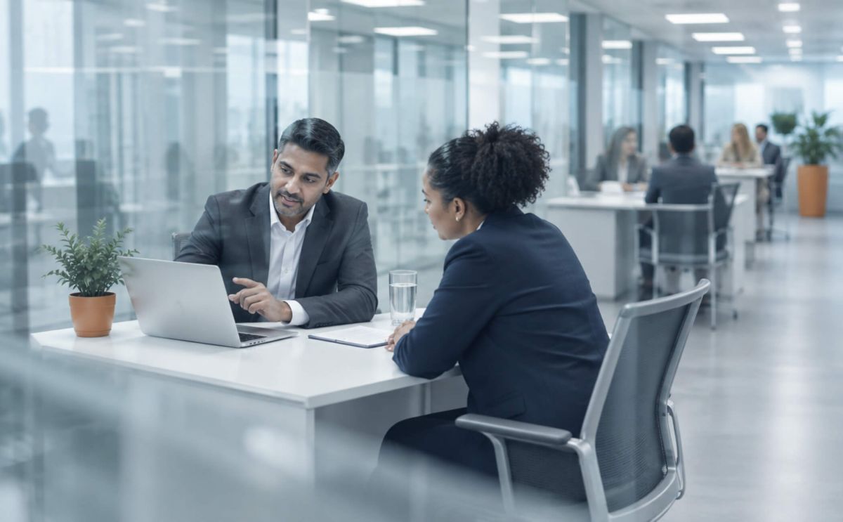 Professionals reviewing secure identity verification processes as part of digital identity management services.