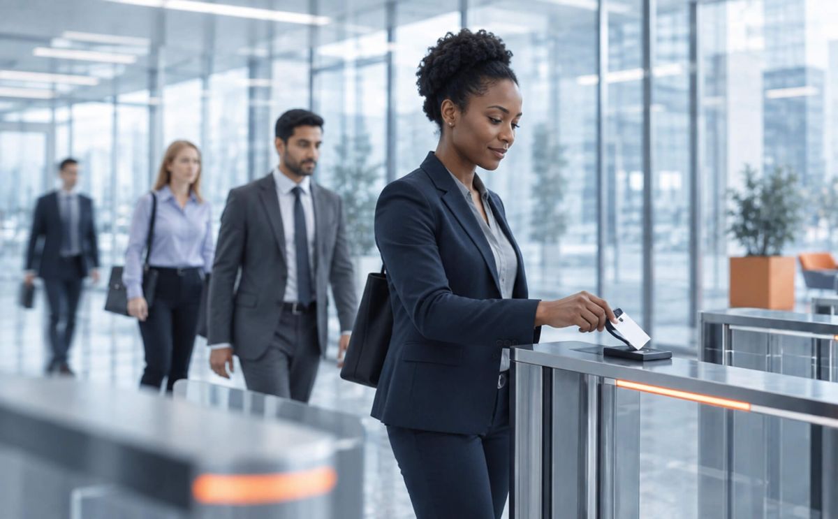 Employee using secure access controls supported by digital identity services and privileged access management.