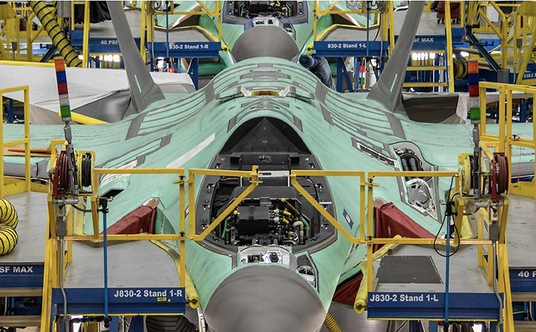 Fighter jet in warehouse