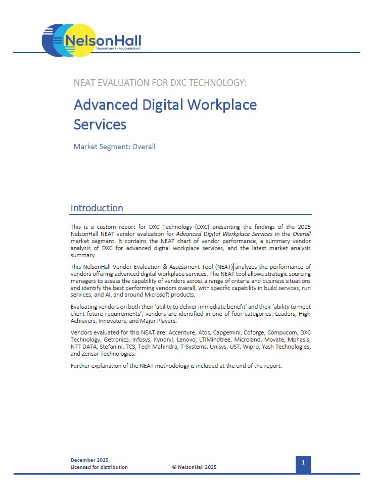 Front page of NelsonHall 2025 Cognitive & Self-healing IT Infrastructure Management report | DXC Technology