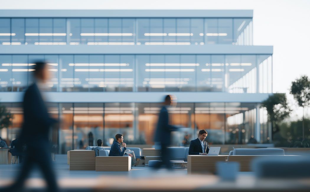 Modern workplace environment supporting employee experience solutions and hybrid workplace collaboration.