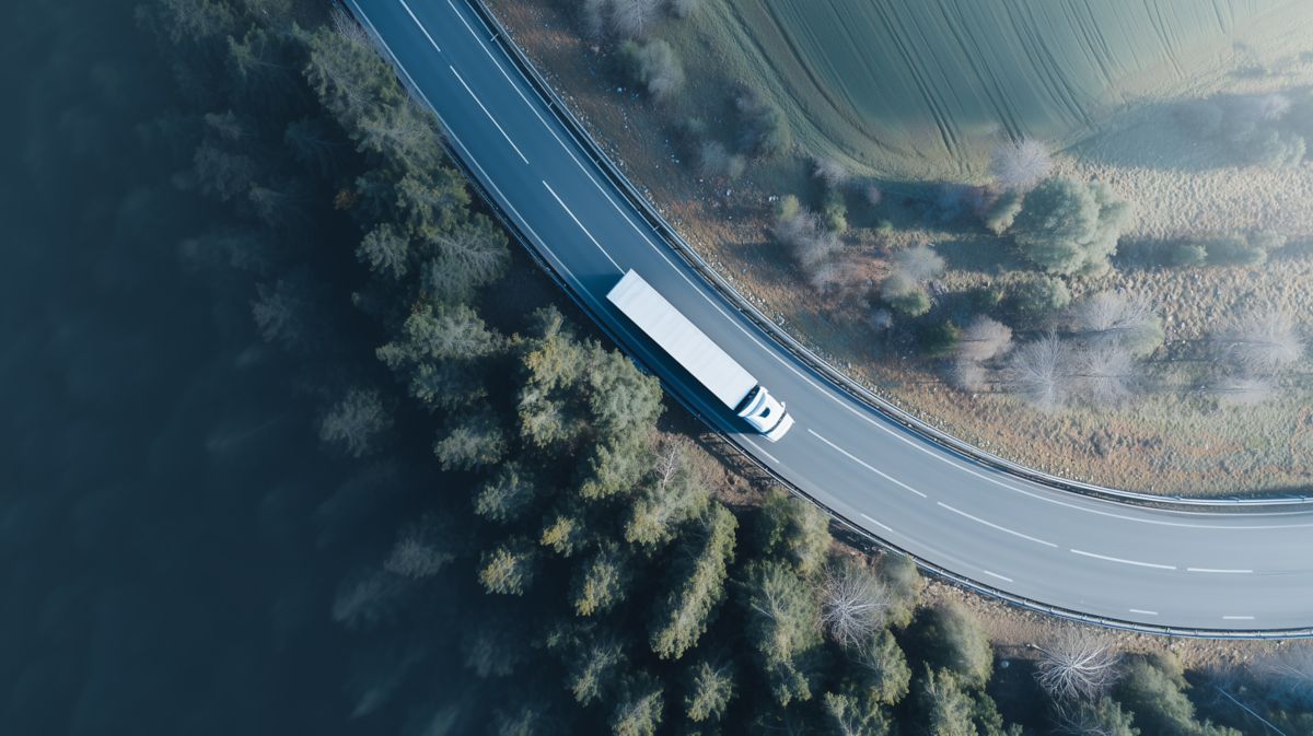Heavy-duty truck on a highway illustrating AI analytics and GenAI Agent Assist for a leading U.S. vehicle manufacturer | DXC Technology Customer story