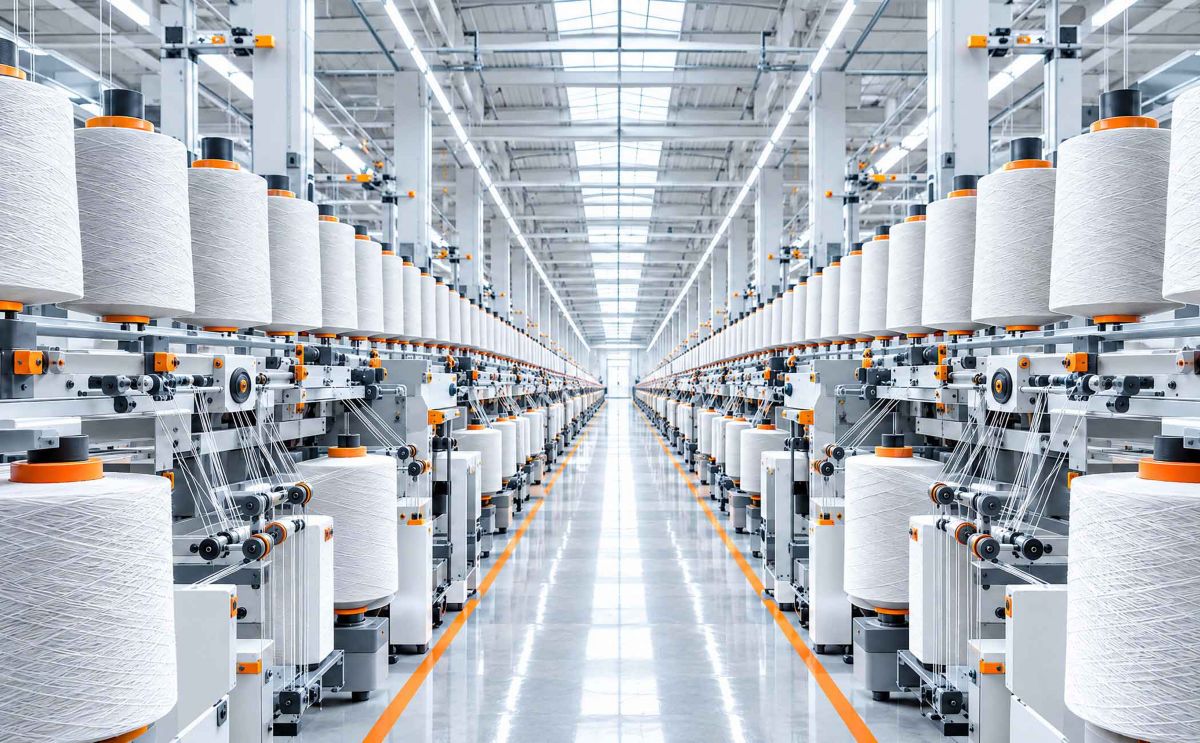 Textile factory line with spools of thread – Coats Group business process services case study