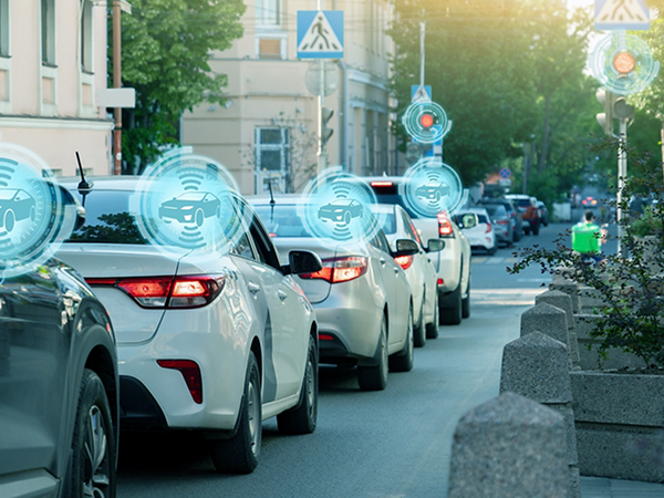 autonomous cars on a road 