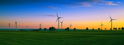 Wind farm on Kashubian, Poland at sunset - Sustainability is AI’s new frontier | DXC Technology Insights