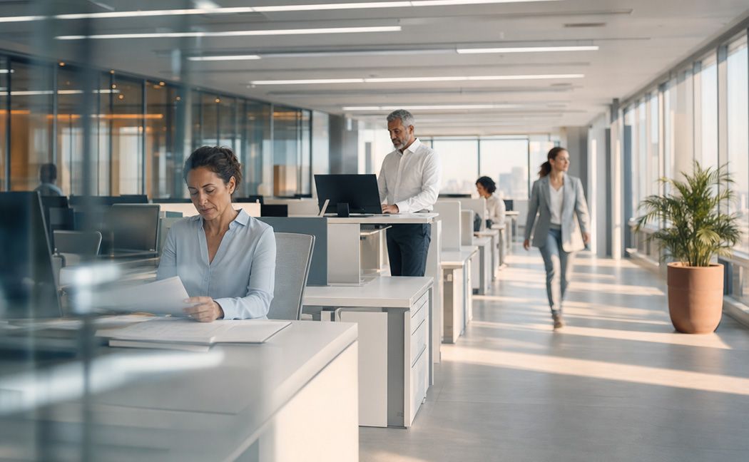 Banking team working in a modern open-plan office supported by banking business process services | DXC Technology