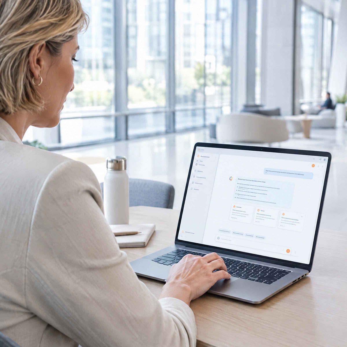 Employee using a digital agent chat on a laptop – AI business process optimization solutions