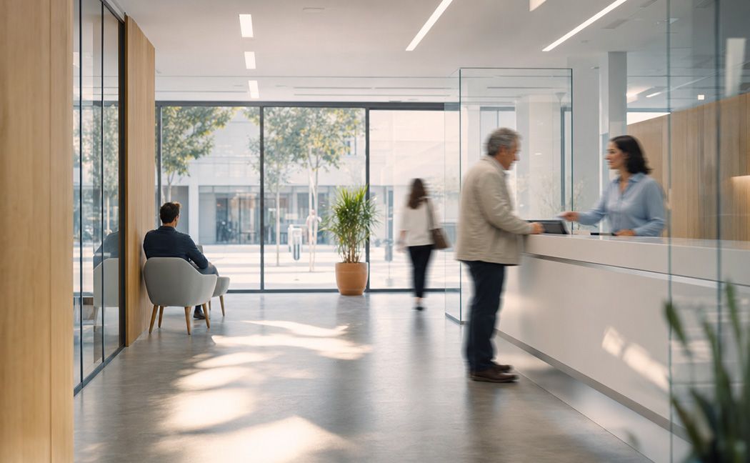 Bank advisor assisting a customer at a branch counter in a bright retail banking spaces | DXC Technology